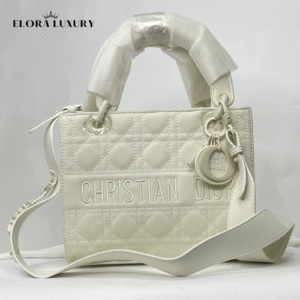 Small Lady Dior Bag – White Cannage Calfskin (23×19)
