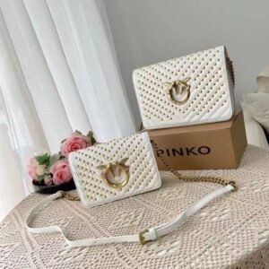 Pinko Love Bag Icon Studded White Leather – Gold Hardware
