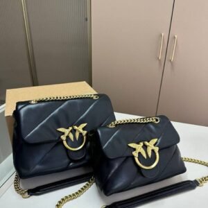 Pinko Love Bag Puff Black Leather – Gold Logo