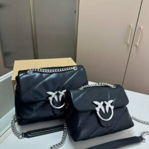 Pinko Love Bag Puff Black Leather – Silver Logo