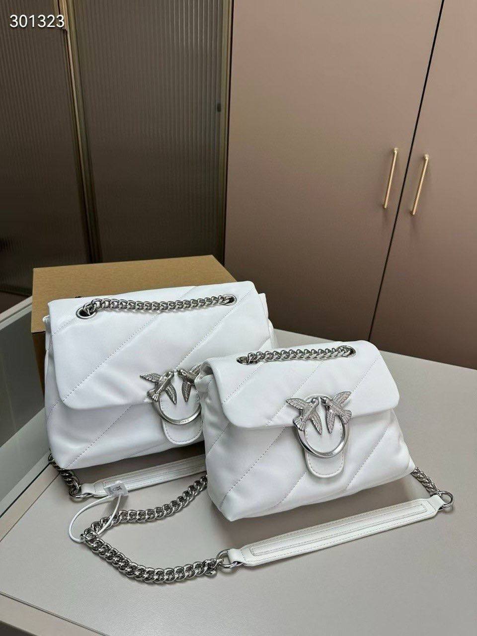 Pinko Love Bag Puff White Leather – Silver Logo