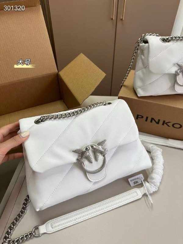 Pinko Love Bag Puff White Leather – Silver Logo - Image 2
