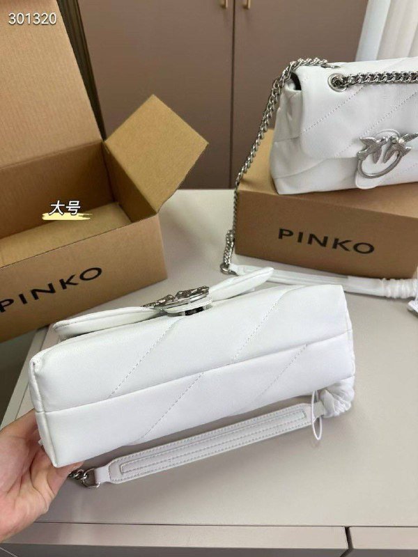 Pinko Love Bag Puff White Leather – Silver Logo - Image 7