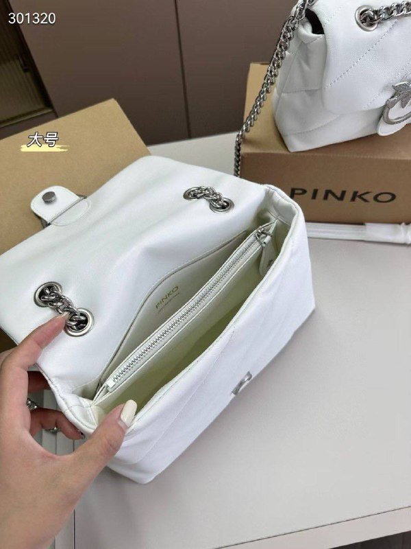 Pinko Love Bag Puff White Leather – Silver Logo - Image 6