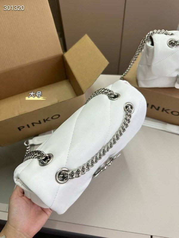 Pinko Love Bag Puff White Leather – Silver Logo - Image 5