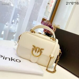PINKO Love Box Leather Bag – White