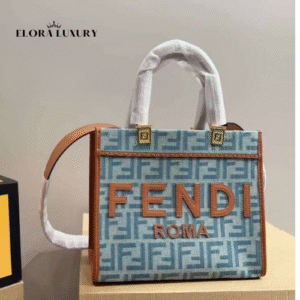 Fendi FF Logo Shoulder Bag – Blue & Brown (25×21)